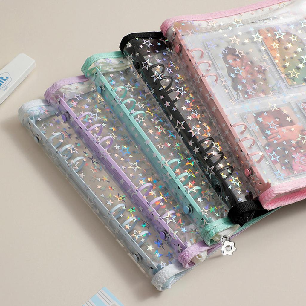A5 Laser Star Zipper Binder Collect Book Refill Organizer DIY Journal Diary Transparent Kpop Idol Photo Album Kawaii Stationery