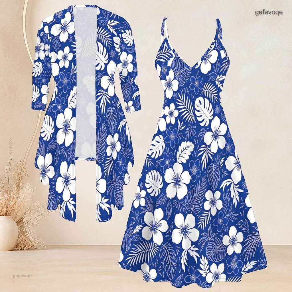 Women Plus Size Two Piece Set Long Sleeve Jacket Cami Maxi Dress