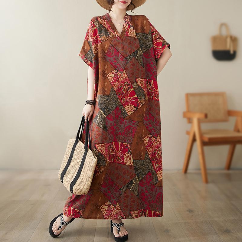 DIMANAF Women 2024 Plus Size Spring Summer Oversize Style Dress Beach Elegant Floral Long Dress Oversize Basic Loose Dress Plus Size 9038