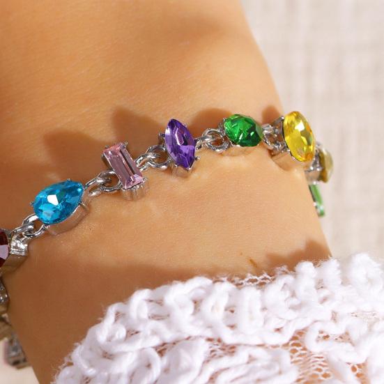 Women Bracelet Irregular Cubic Zirconia Inlaid Adjustable Length Stacking Bracelet Rainbow Color Bracelet Jewelry Gift