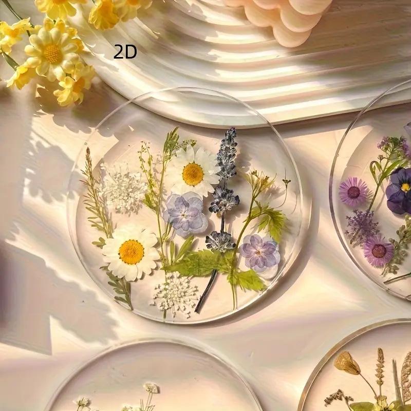 1/4PC 2D Round Colorful Printed Coasters Transparent Artistic Floral Coasters Wedding Birthday Table Decor Mother's Day Gifts