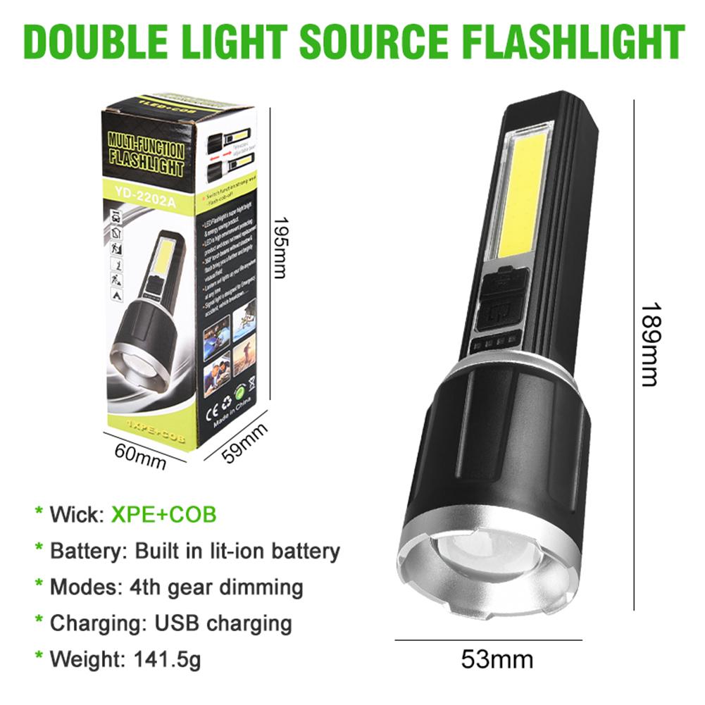 Satın alın Telescopic Zoom Xpe +Cob Led Flashlight Waterproof Rechargeable Torch Lamp Outdoor