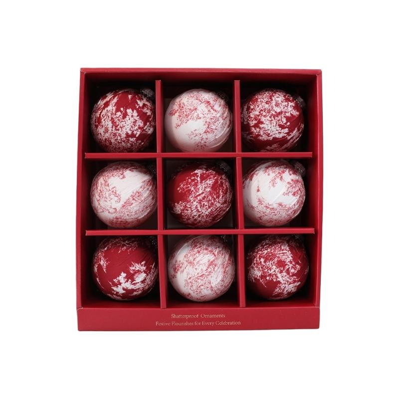 Holiday Tree Trim Set with 9 Fabric Covered Baubles, Patterned Hanging Accents for Wreath, Shelf and Window Styling