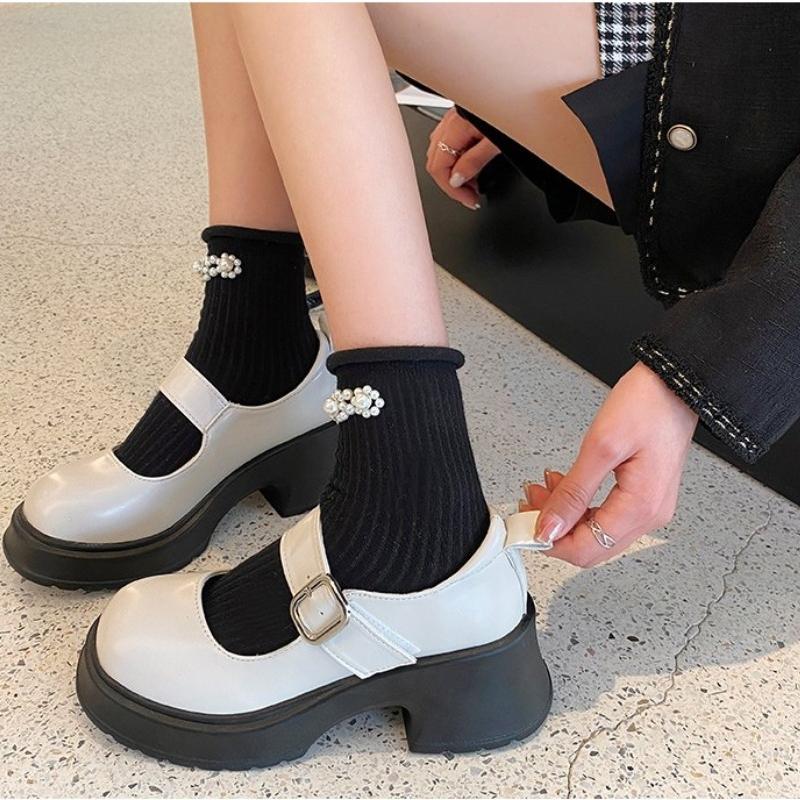 

Fashion 2024 New Platform Heels Mary Jane Shoes Simple Solid Color Platform Shoes Student College Sweet Heel Women s Single Shoes 34