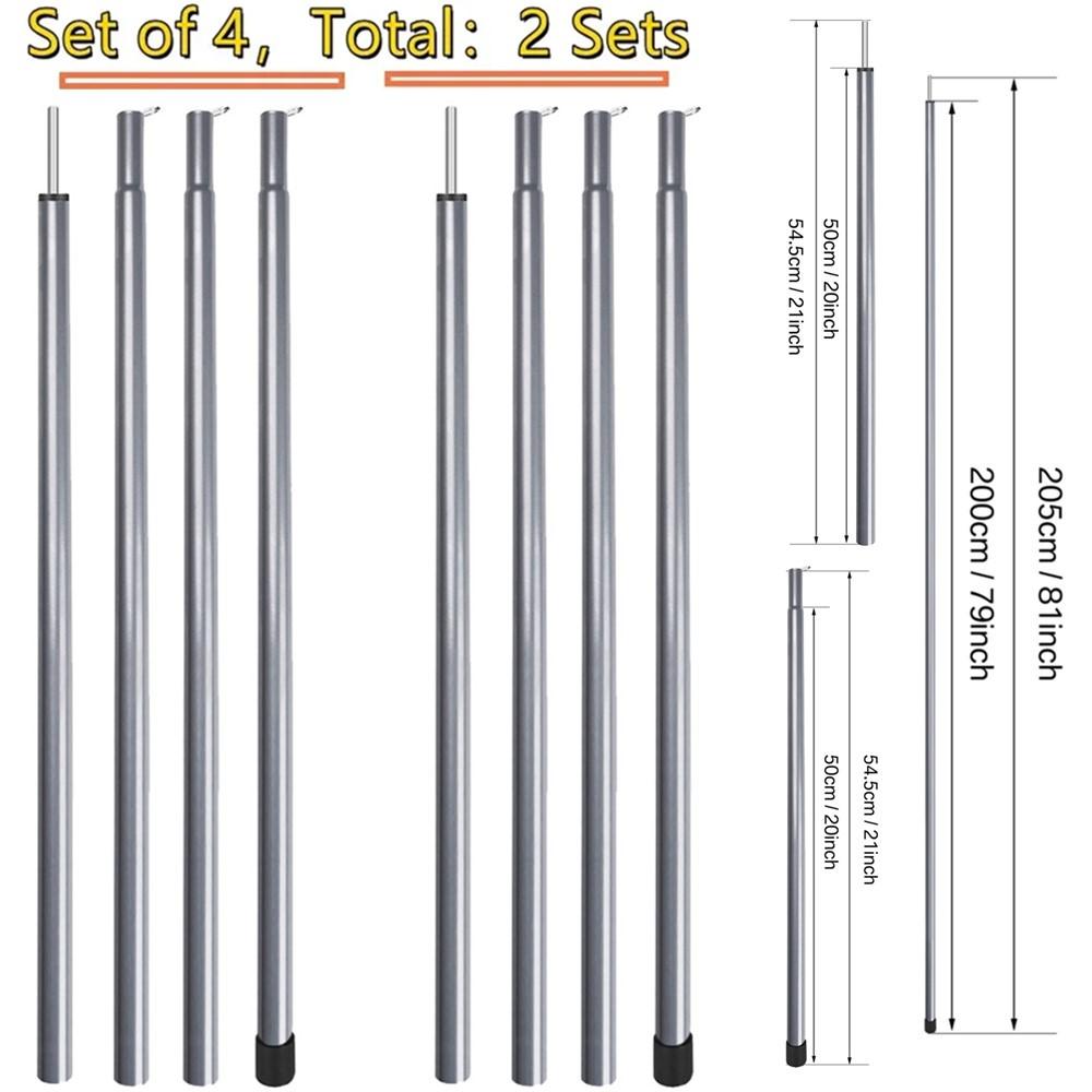 Set of 2 Tent Tarp Poles Universal Telescopic Adjustable Aluminium Camping Awning Poles Tent Accessories for Headroom Canopy