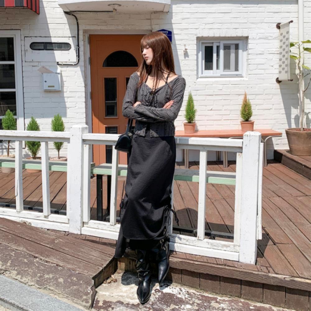 New Arrivals Open Run Women Side Slit Strap Long Skirt