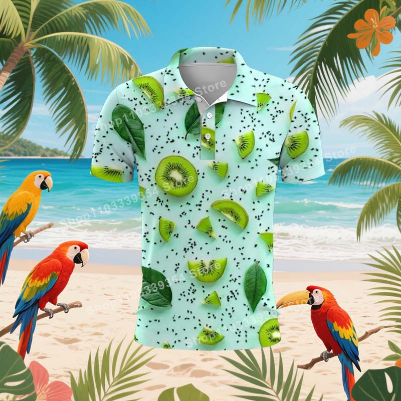 Maglietta Polo da Spiaggia Hawaiana con Palme per Uomo Estate Stampa 3D Foglie Manica Corta Polo da Golf Casual Street T-shirt Top