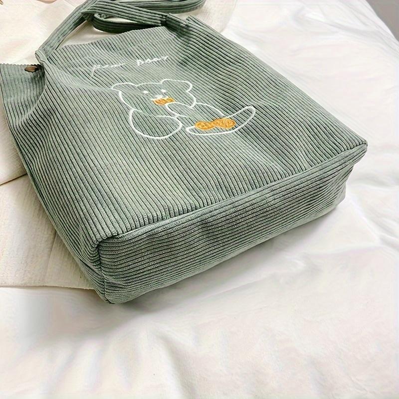 Women's Corduroy Tote Bag, Multi Purpose Fashi Shoulder Bag, Artistic Stripe Plush Handbag for Women College Student Daily Use