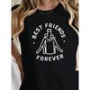 European Sizes Women'S Casual Crew Neck T-Shirt with Graphic Drawing Short Sleeve - "Best Friends Forever" Design