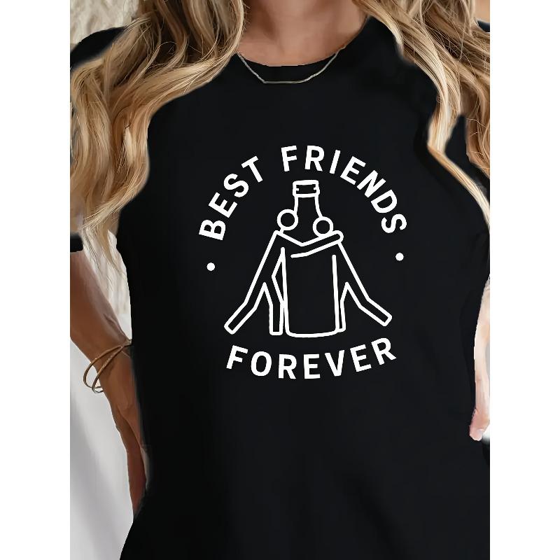 

European sizes Women S Casual Crew Neck T-Shirt with Graphic Drawing Short Sleeve - Best Friends Forever Design 4XL