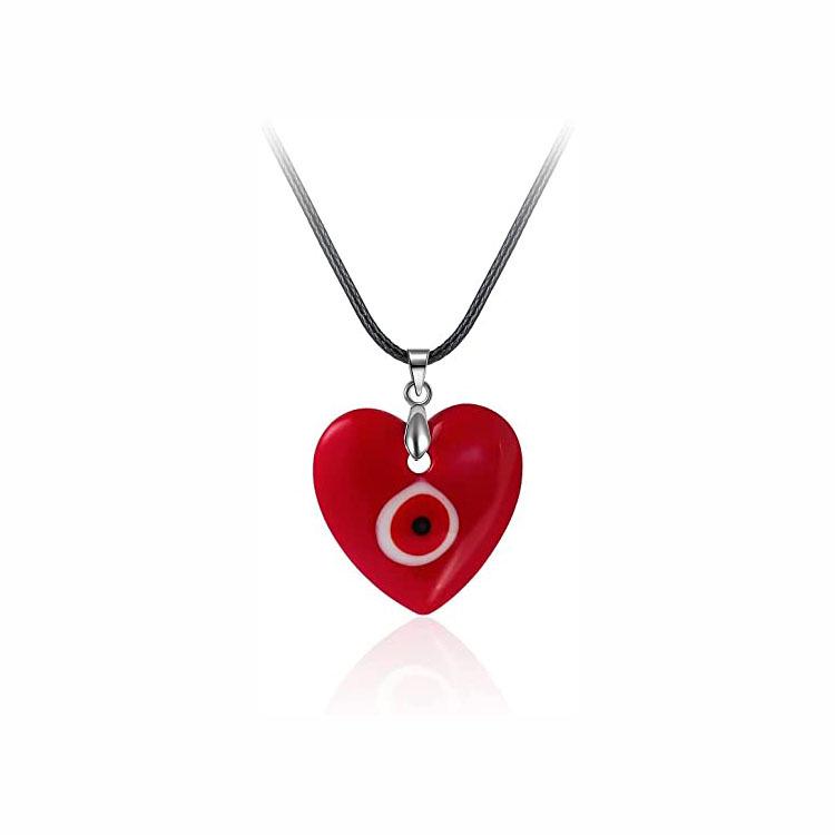 European & American Pink Wax Rope Necklace with Turkish Blue Evil Eye Pendant