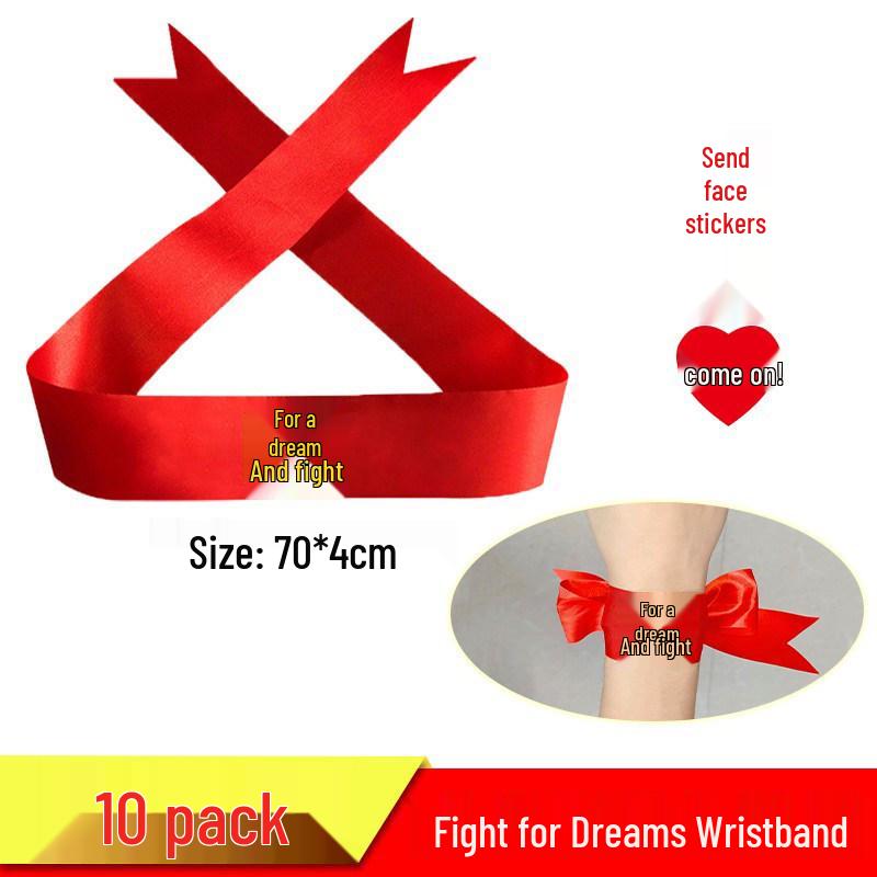 Custom 'Go for it' Headband & Wristband Set: Perfect for School Entrance Exams and Sports Meets - Red Ribbon Design