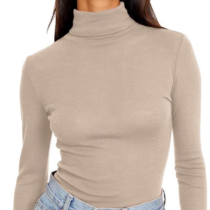 Women's Turtleneck Long Sleeve Shirts Fall Fashion Basic Thermal Underwear Tops Winter Clothes Turtleneck Top, Slim Fit Stretchy Mock Neck Shirt S-5XL
