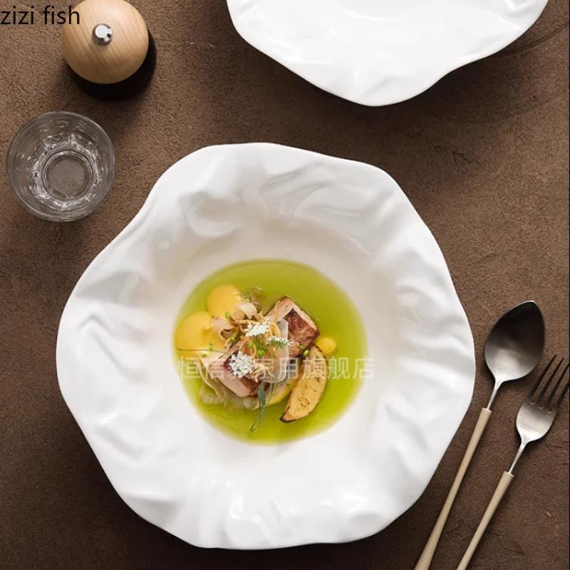 Irregular Pleated Ceramic Bowl White Plate Fruit Plate Salad Bowl Soup Bowls Noodle Bowls Breakfast Plates Dessert Plates Dish