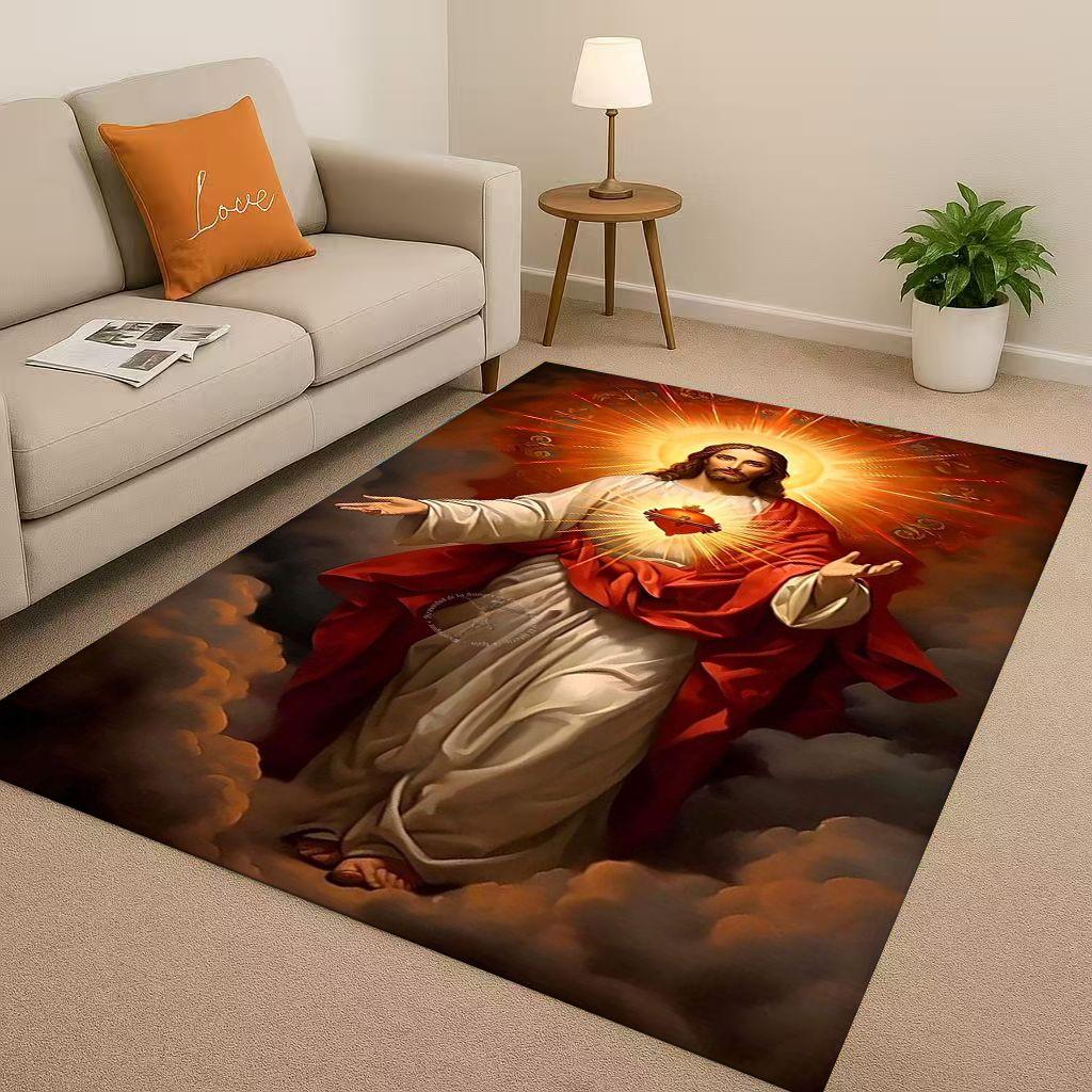Retro Jesus Virgin Mary Art Living Room Non Slip Area Rug Soft Carpet for Bedroom Playroom Sofa,Easy Clean Home Decor Doormat