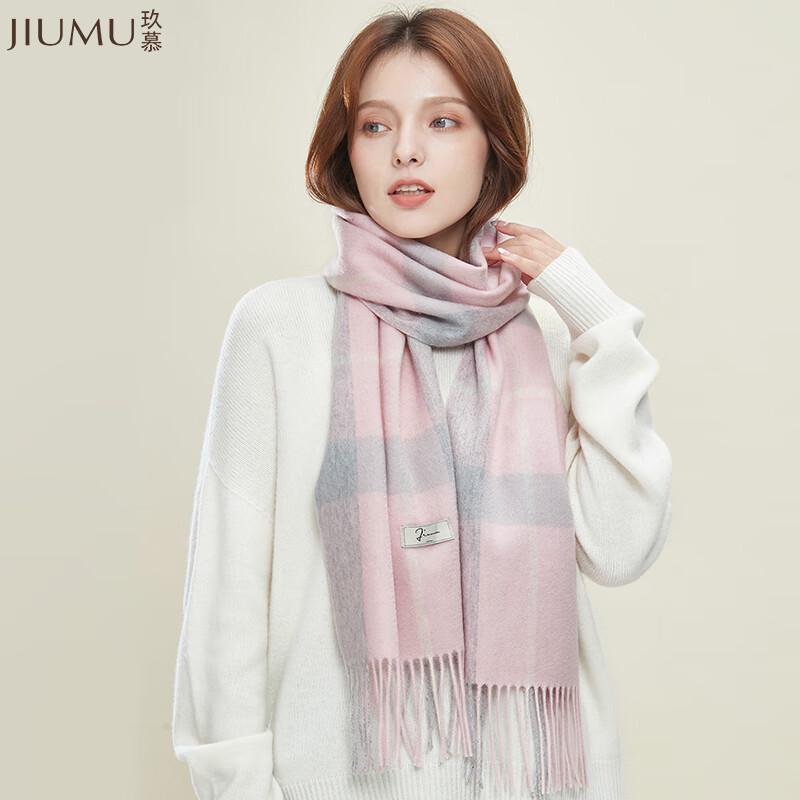 JIUMU Women's Pure Wool Retro Plaid Scarf