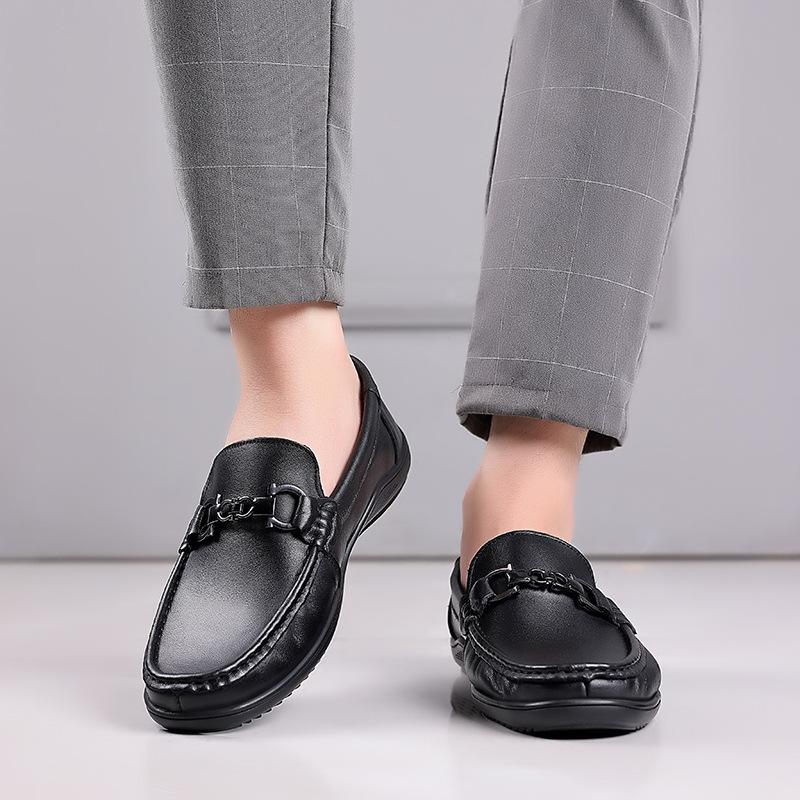 Men's Casual Business Shoes Cow Genuine Leather Mens Classic Buckle Loafers Moccasins Men Light Driving Party Wedding Flats