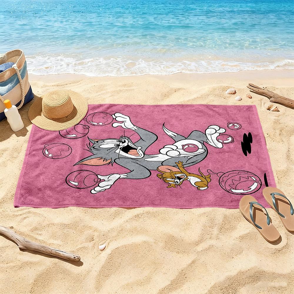 Tom Jerry Cheese Day Beach Towel Super Soft Microfiber Quickdry Fabric Comfortable Lightweight Perfect for Traveling Yoga Camping and Swimming