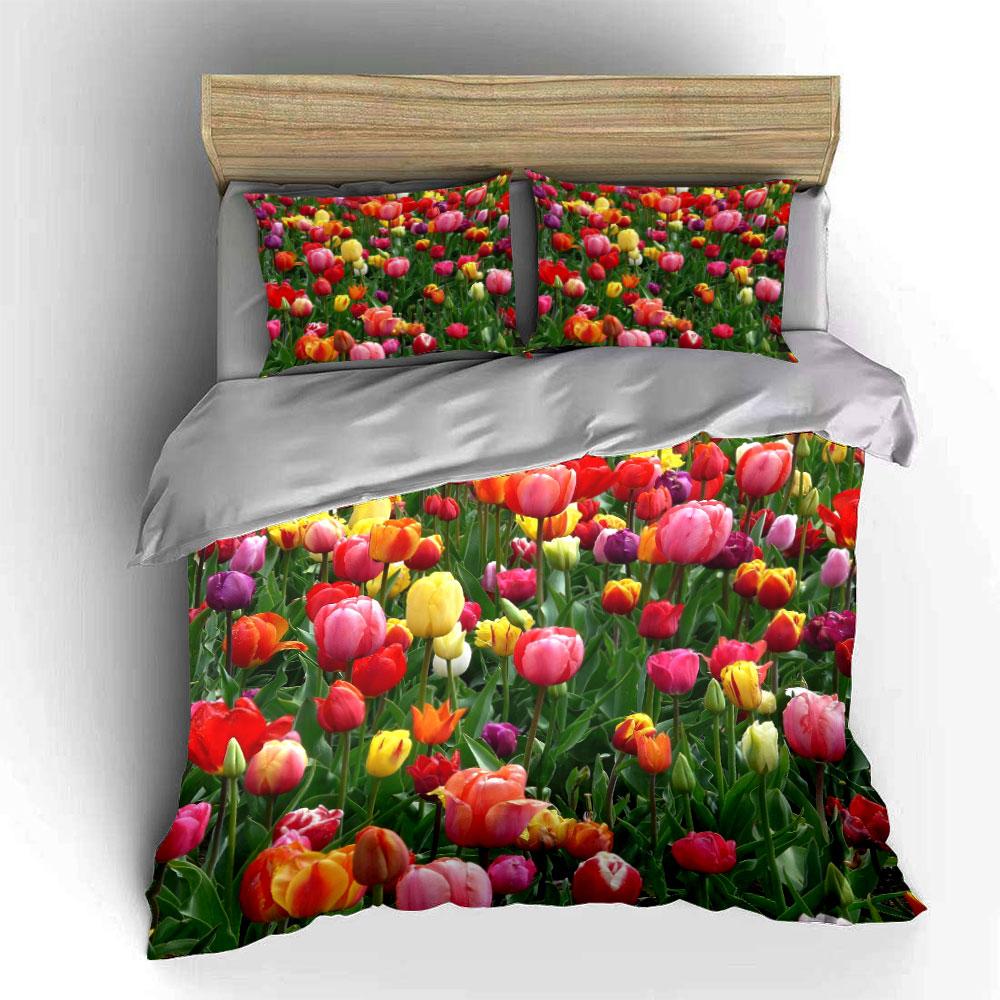 Colorful Tulip Garden Set Multiple Sizes Kid'S And Adults' Bedroom Exquisite 3Pc Bedding Set, Gift