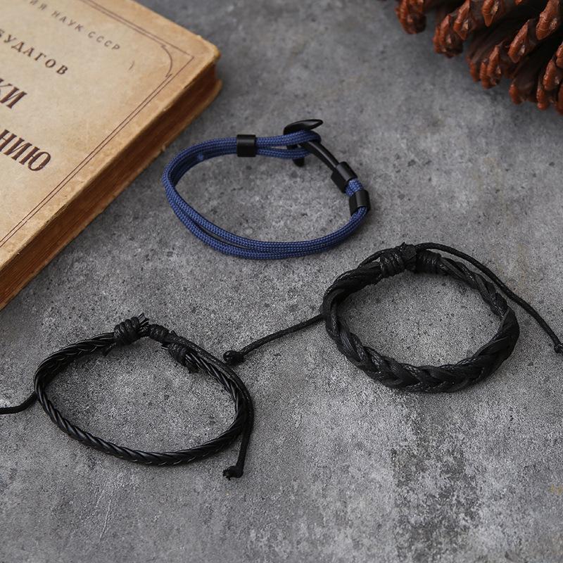 Retro European-American DIY Woven Leather Men's Rudder Bracelet