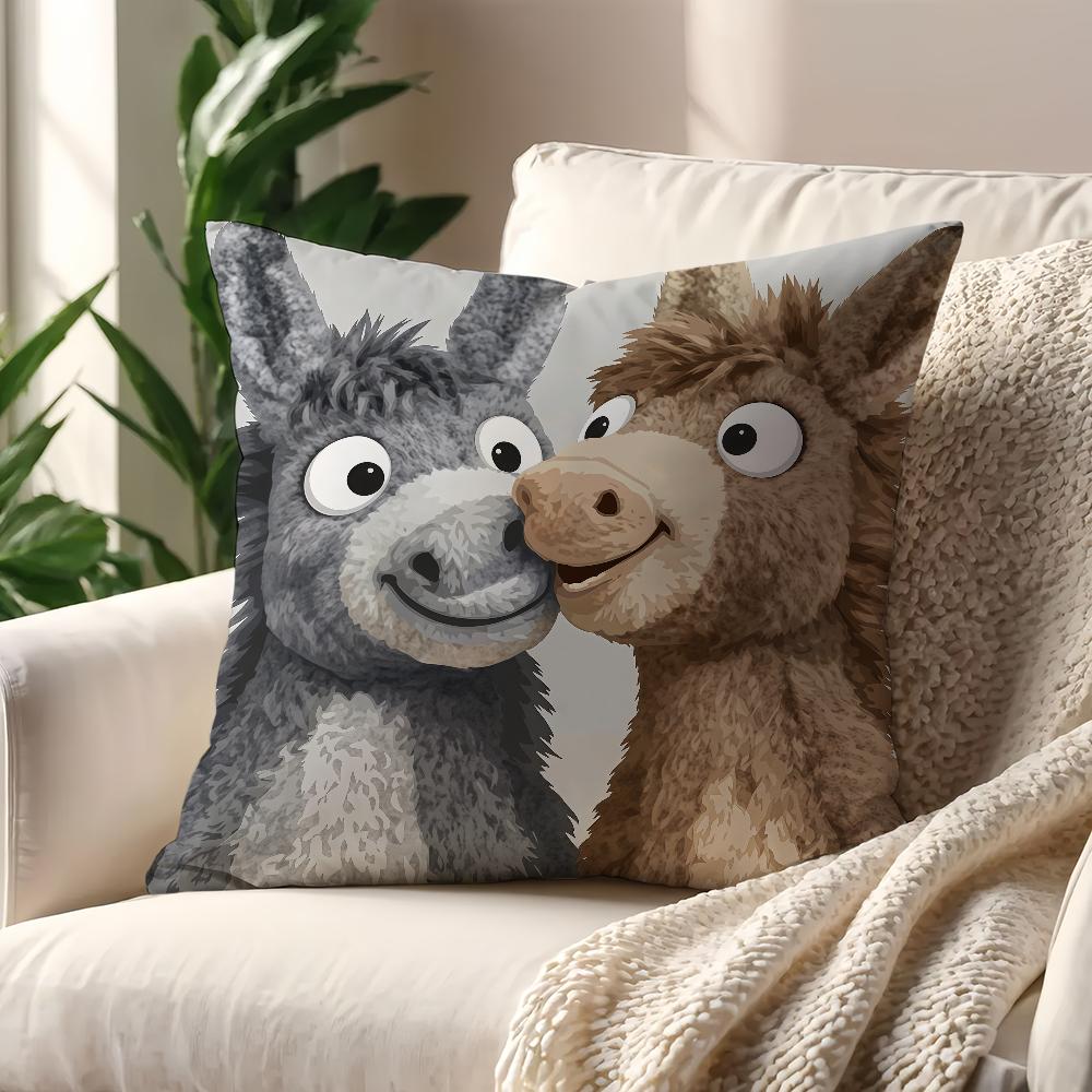 Peluche Kawaii Burro Linda funda de cojín Para Almohada Impresión Decoración de Sofá Hogar Coche Habitación Cafetería Oficina Simplicidad Nórdica