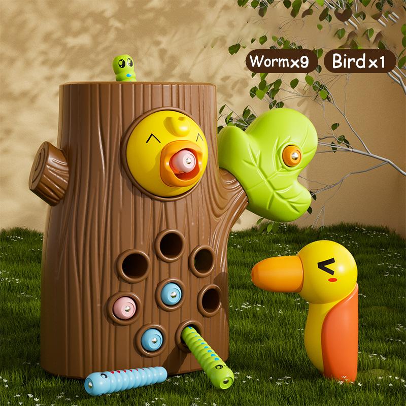 

Toddler Woodpecker Catch Worm Toy Magnetic Bird Feeding Game Sensor Montessori Development Fine Motor Skill Toys for Kid Gift