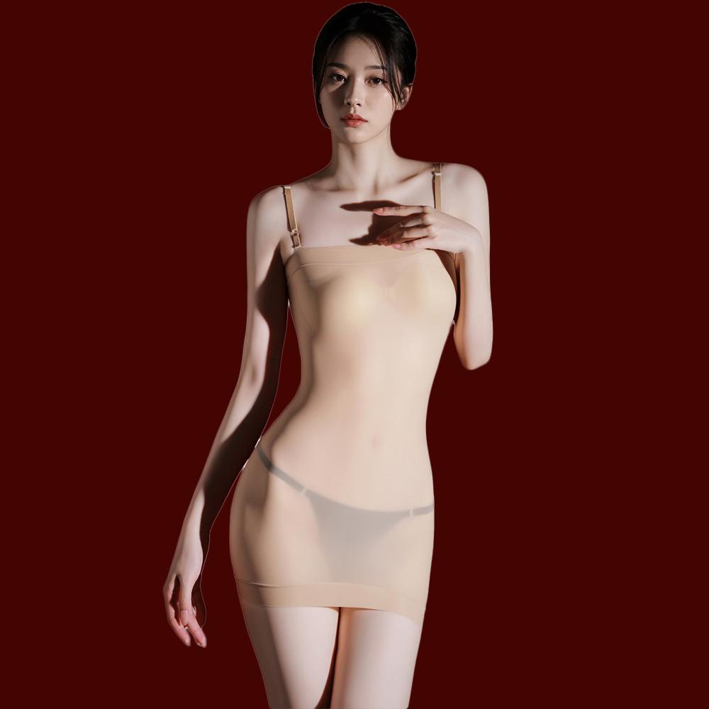 Fashion Women 5D Thin Seamless Package Hip Pencil Dresses Oil Shiny Glossy Bandage Hollow Out Tight Dress Bodycon Maid Dresses