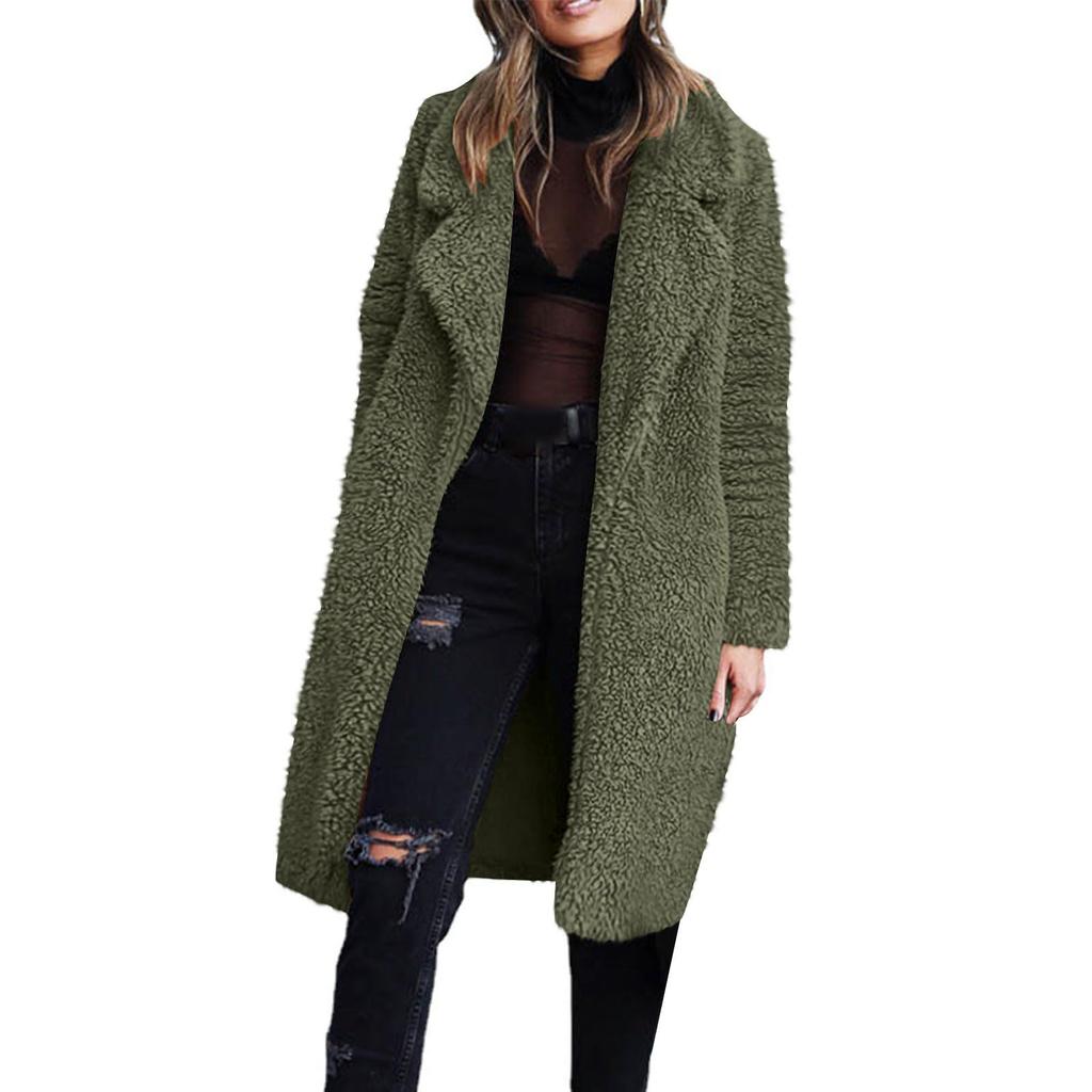 Women's Long-sleeved Warm Plush Jacket With A Lapel