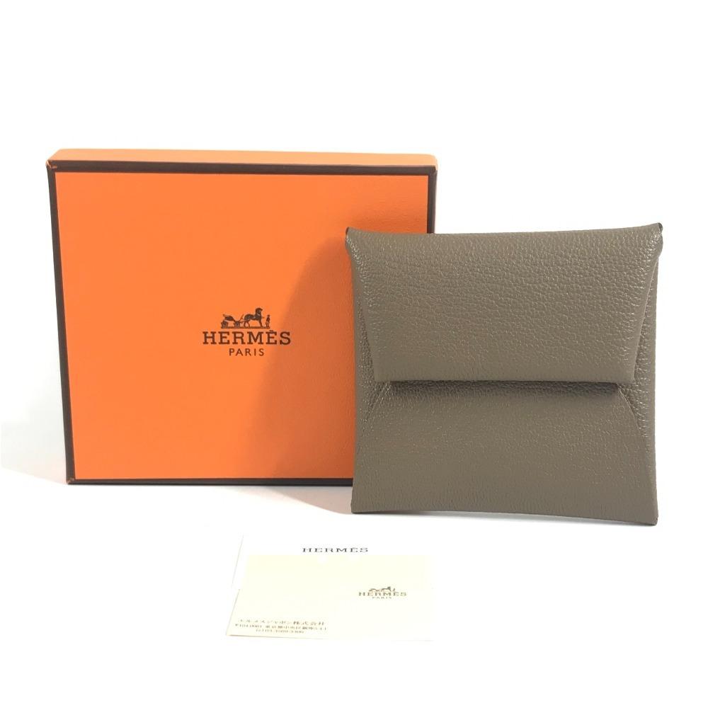 HERMES Bastia Wallet Coin Case Square coin purse Chevre Etoupe gray Unused