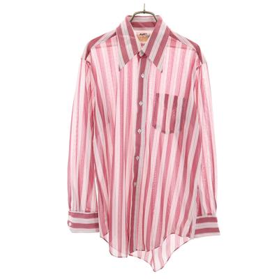 LE MANS 70s Vintage Collar Stuffers Striped Pattern Long Sleeve Button Down Shirt Men's Used