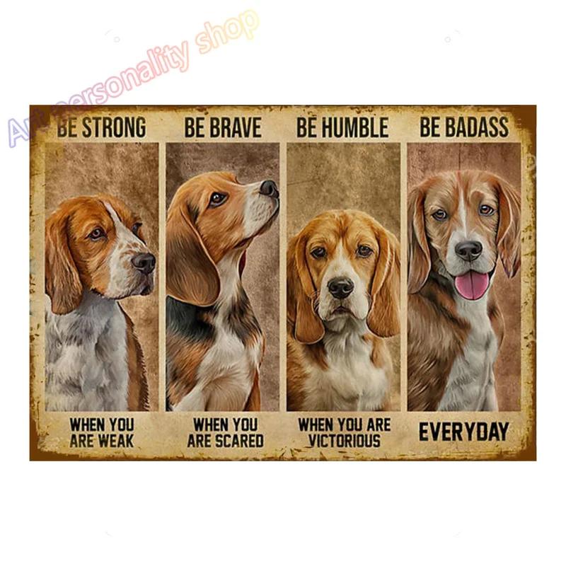 Mfoever Tin Sign Vintage Beagle Dog Coffee Tea Metal Tin Sign Set Retro Funny Pet Wall Art Decor for Home Kitchen Bar Rustic Iron Painting Plaque