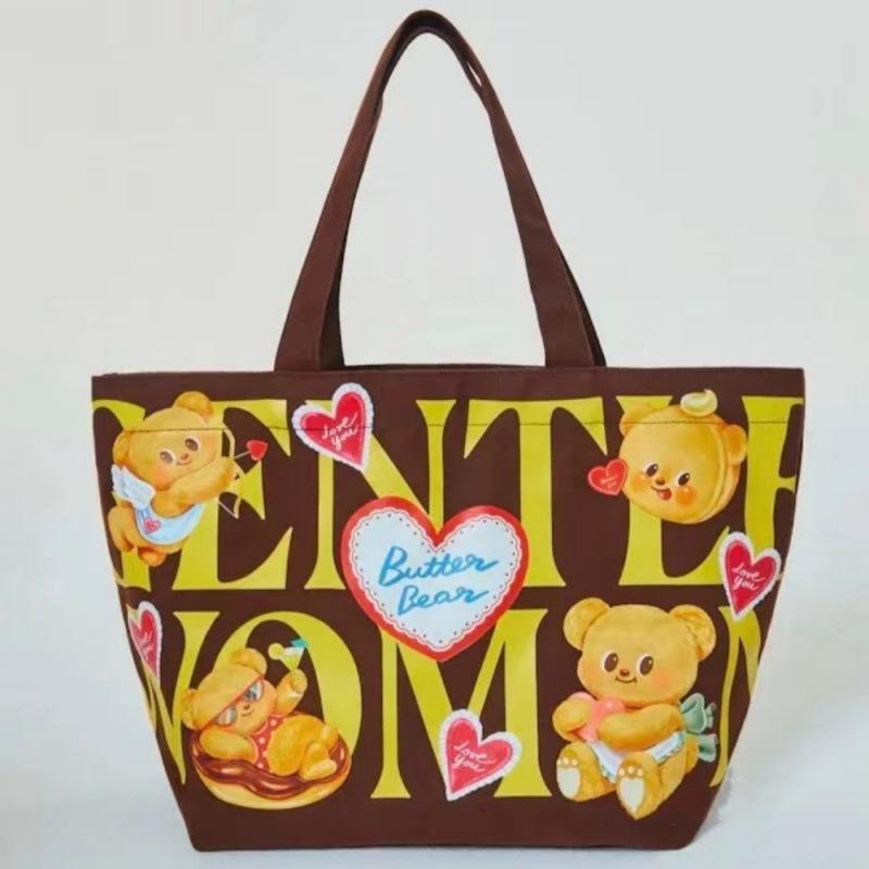 gentlewoman's new canvas bag, butter bear, co-branded tote bag, cute cartoon large-capacity handbag