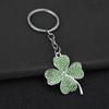 Keychain Pendant Sparkling Rhinestones Inlaid Four-Leaf Clover Design Zinc Alloy Key Chain Electroplated Metal Ring Key Holder Backpack
