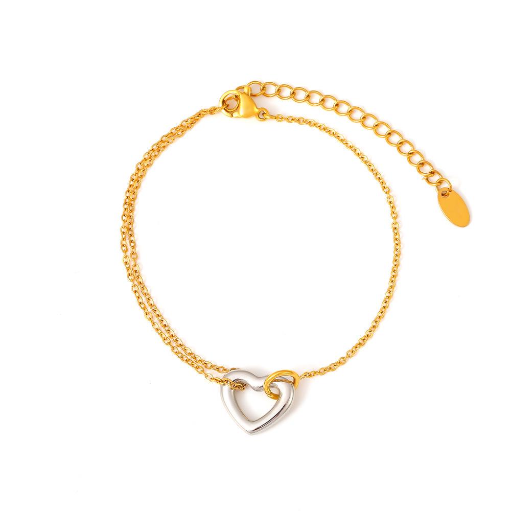French Marka Hollow Heart Bracelet and Necklace Set for Women, 18K Gold-Plated Stainless Steel, Cross-Border Ins Style Jewelry.