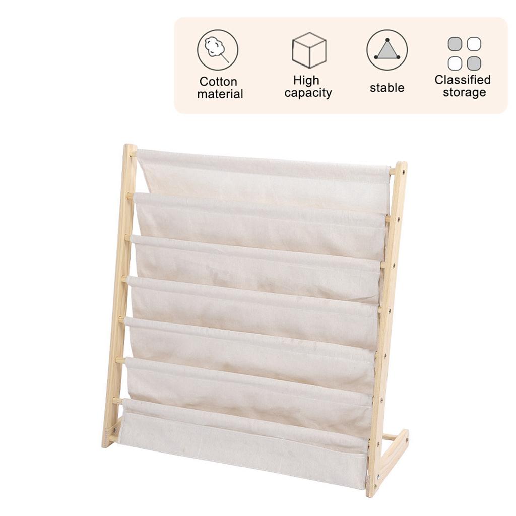 FDIT Standing Children\'s Book School Wooden Book Shelf, Baby Rding Rack & Storage Shelf for Ages 3+, Safe Pine & Cotton  , Space Saving Nursery