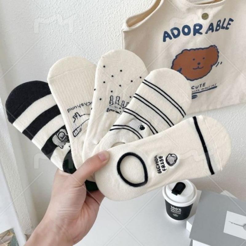 Invisible Puppy Striped Cartoon Boat Socks Summer Women's Style Breathable Short Socks College Style Casual Cotton Socks