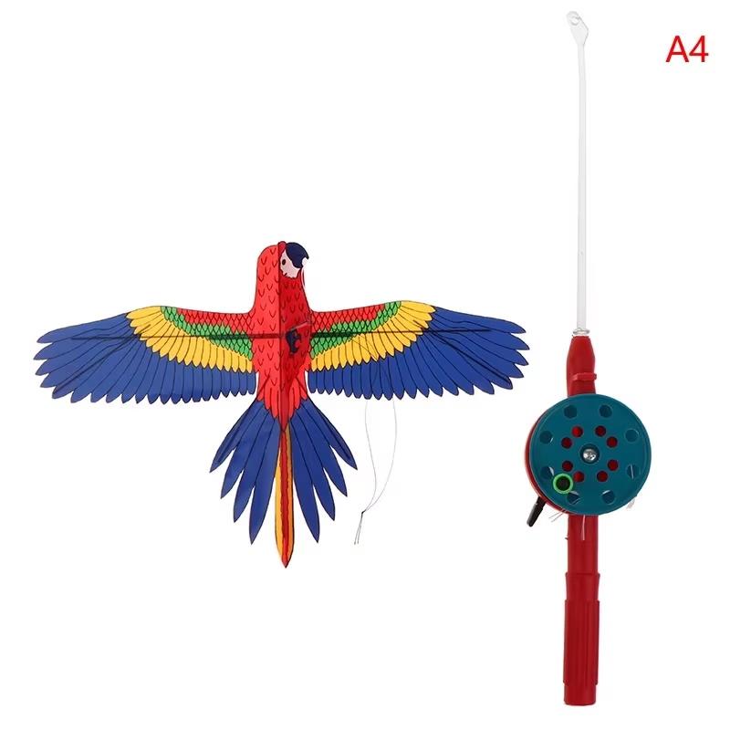 Mini Fishing Rod Kite for Kids Vivid Butterfly Swallow Parrot Easy to Fly Family in Spring Outdoor Fun Sports Toys Kites