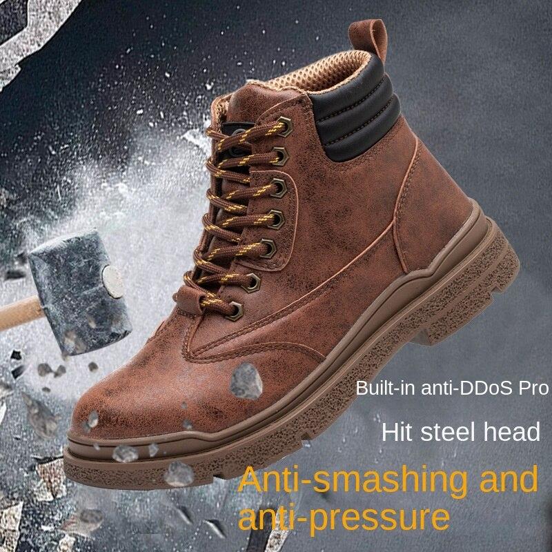 Labor Insurance Shoes Men 'S Steel Head Anti -Smashing Anti -Piercing Safety Shoes Microfiber Leather High -Top Protective Boots