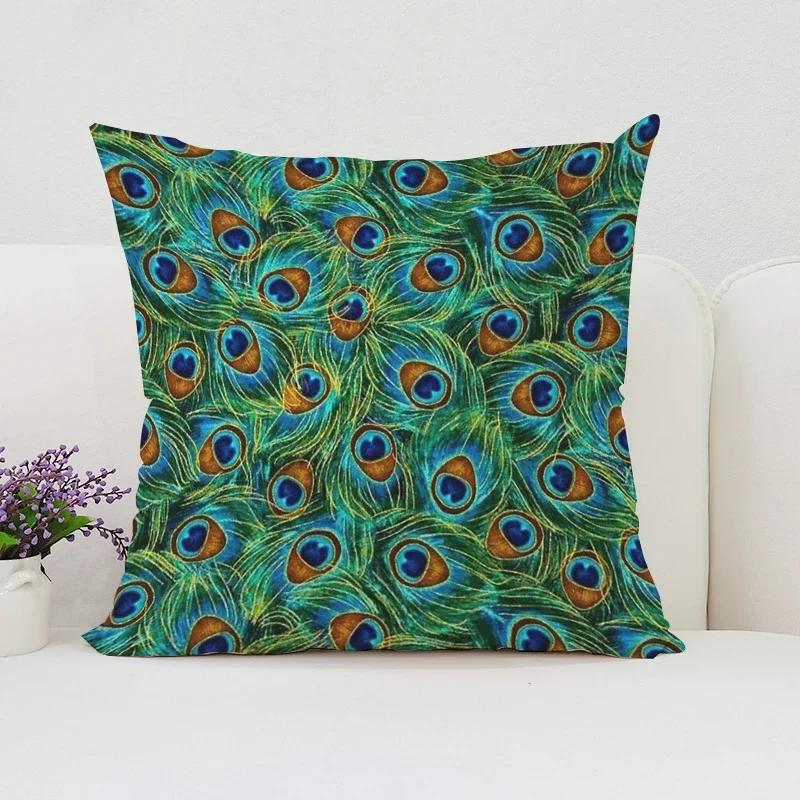 Peacock Feathers Cushion Cover 50X50Cm Decorative Pillowcase Decor 40X40 45X45 Cushions Covers For Bed Pillows Pilow Cases Sofa