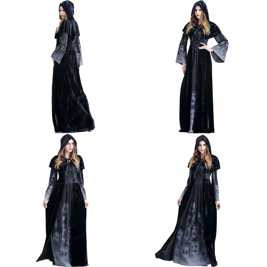 Enchanting Women's Wicked Queen Gothic Witch Costume With Elegant Long Bell Sleeves