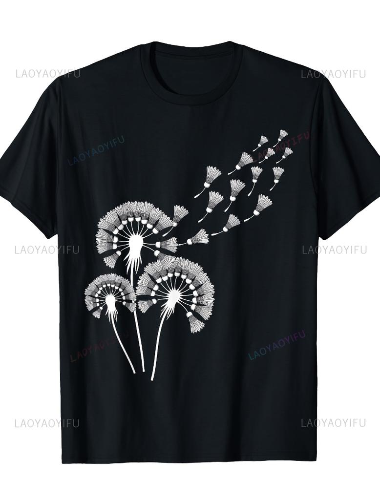 Dandelion Shuttlecock Shirt for Badminton Player Badminton Printed TShirt Funny Summer Fashion Shortsleev Aesthetic Tops Tee
