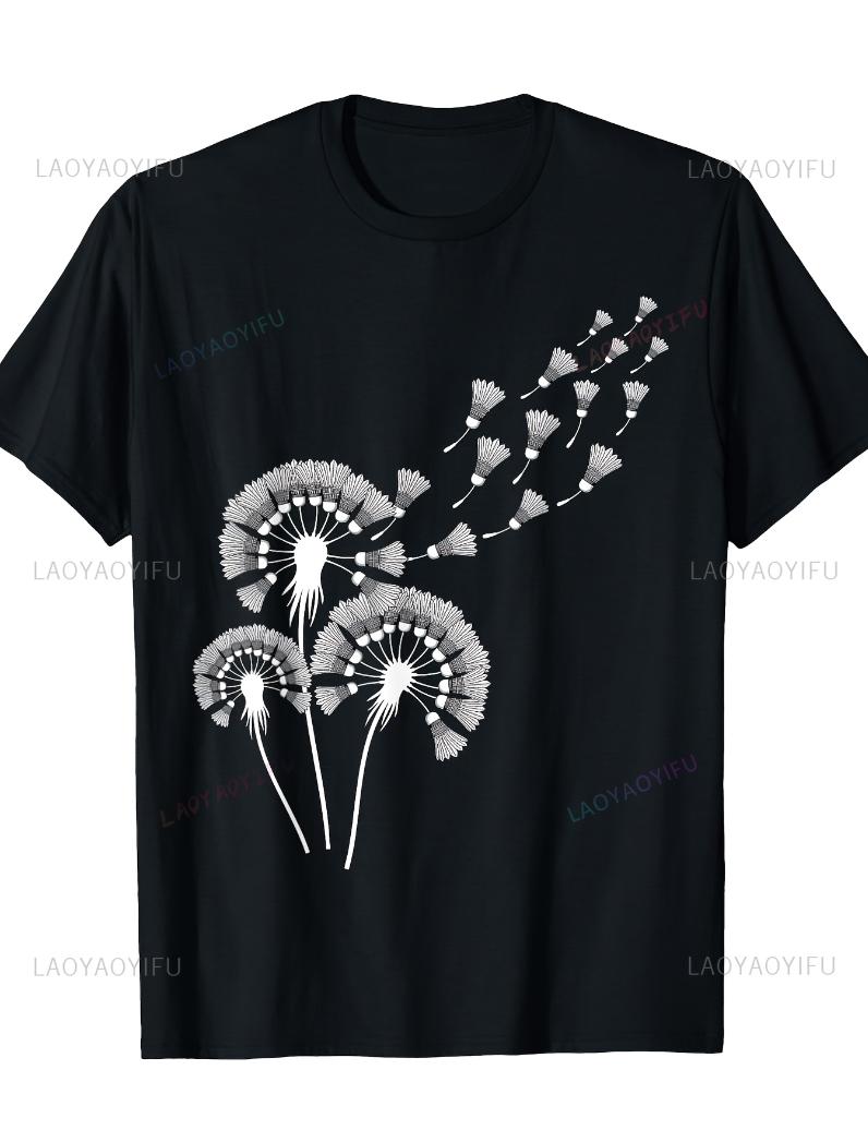 Dandelion Shuttlecock Shirt for Badminton Player Badminton Printed TShirt Funny Summer Fashion Shortsleev Aesthetic Tops Tee S