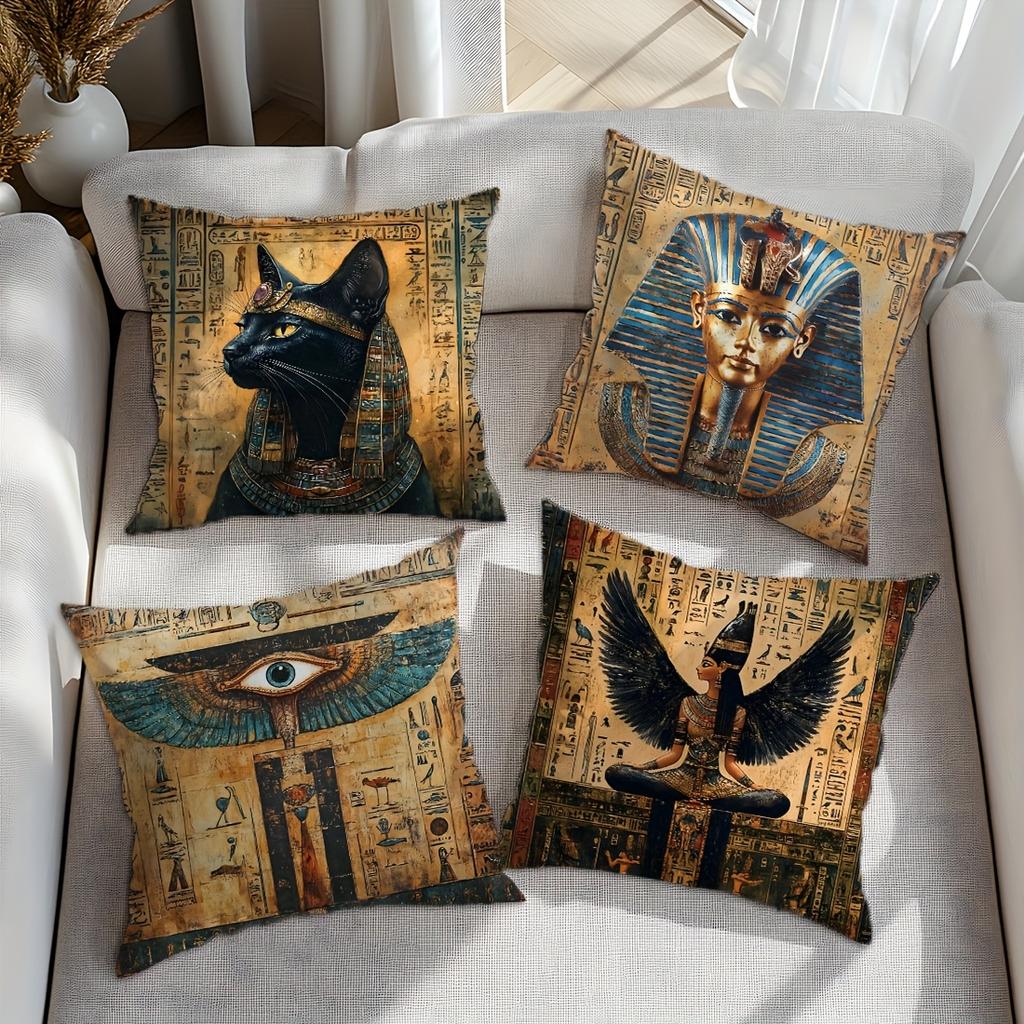 Vikama Ancient Egyptian Totem Pillow Cover Living Room Sofa Bedroom Decor Exotic Style Anti-Mite Machine Washable Lint-Free