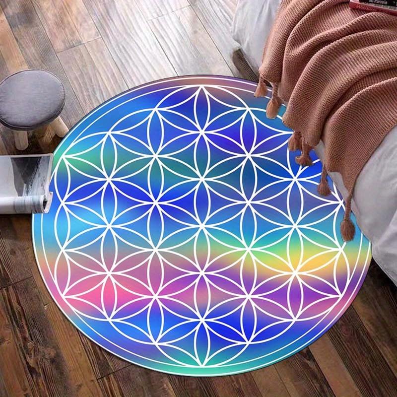 Vibrant Mandala Chakra Round Area Rug – Colorful Geometric Design Non-Slip Floor Mat for Living Room, Bedroom, and Office Decor