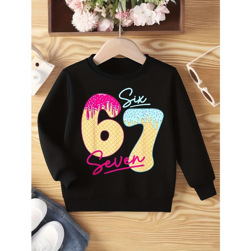 Kids Unisex Crewneck Sweatshirt, Ice Cream Waffle Drip Sprinkles 67 Cute Summer Print Long Sleeve Pullover, Sweatshirts for Boys Girls Ages 4+