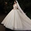 Vestido de noiva verão nova noiva estilo francês corte arrastando hua textura pesada indústria cobrindo braços grossos