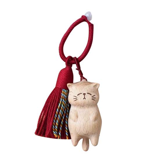 Keychain Pendant Lucky Cat Handcrafted Wooden Animal Themed Charm Bags Cell Phones Car Keys