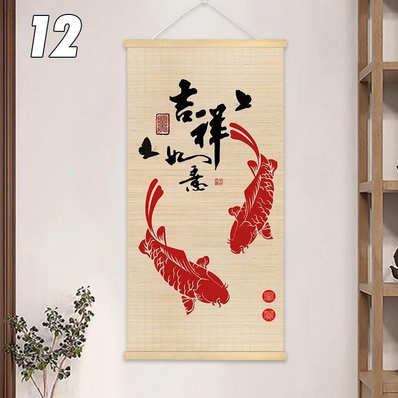 Chinesischer Stil Bambus Hängendes Gemälde Vorhangrolle Lotusblume Arbeitszimmer Zen Tee Hintergrund Raumdekoration