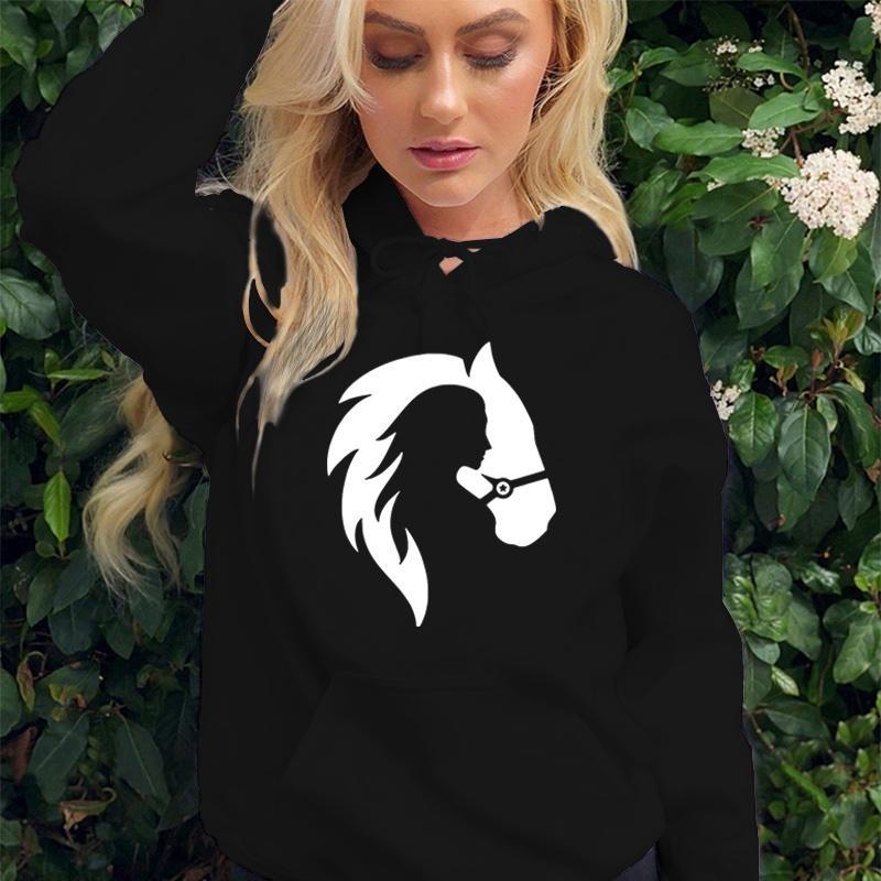 Horse Printing Hoodies Hooded Top Women Sweatshirt Long-sleeved Autumn Hooded Streetwear