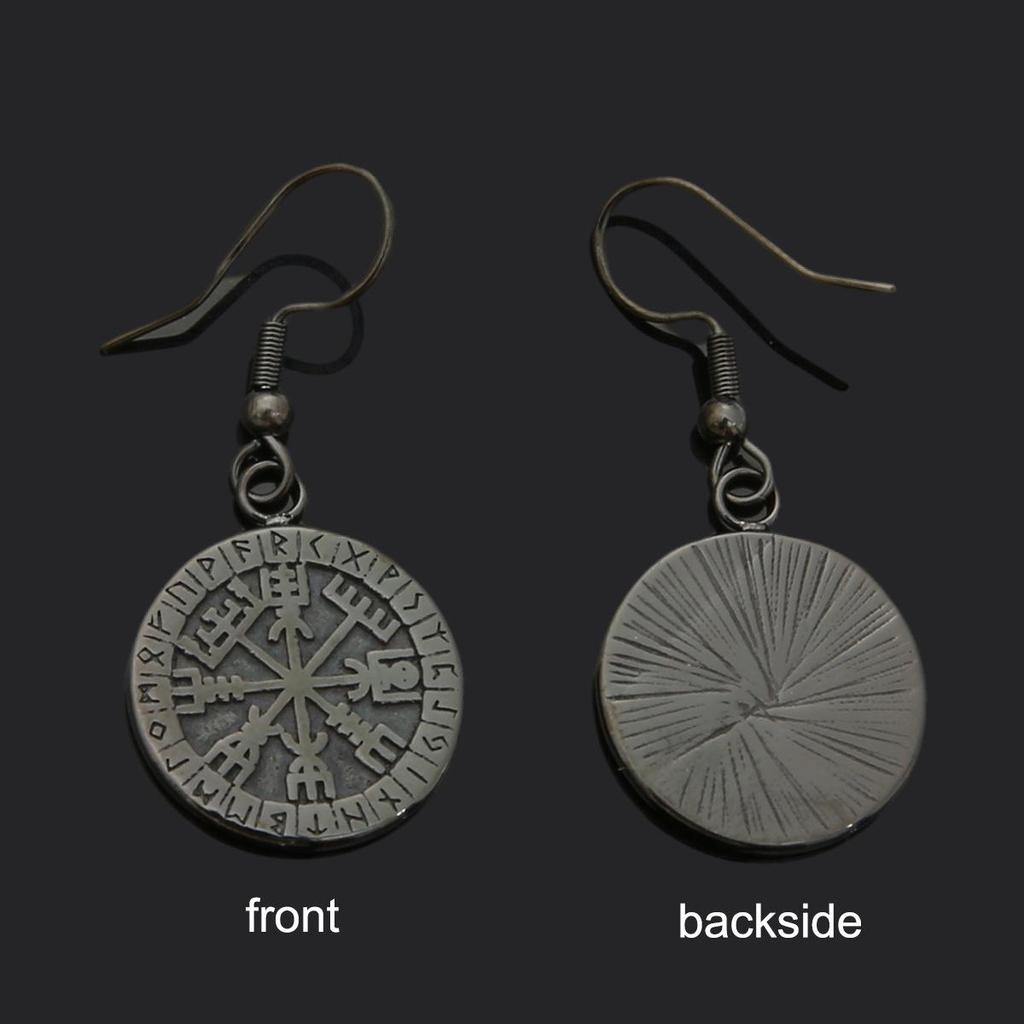 Odin Rune Stainless Steel Viking Retro Earrings - Highly Polished & Stylish Pair